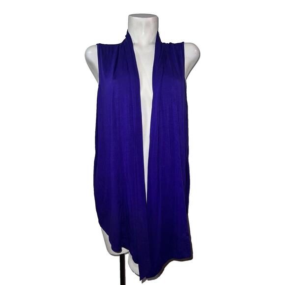Chico's Jacket Sz L (2) Purple Sleeveless Lightweight Open Drape Vest Slant Hem - Picture 1 of 6